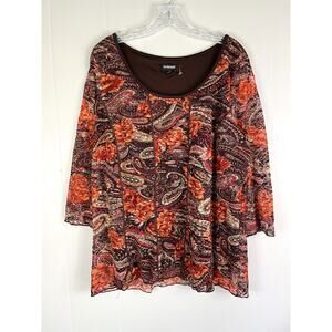 Vintage Y2K Stretchy Mesh Top 22 24 Plus Sized Fairy Paisley Rave Cyber Colorful